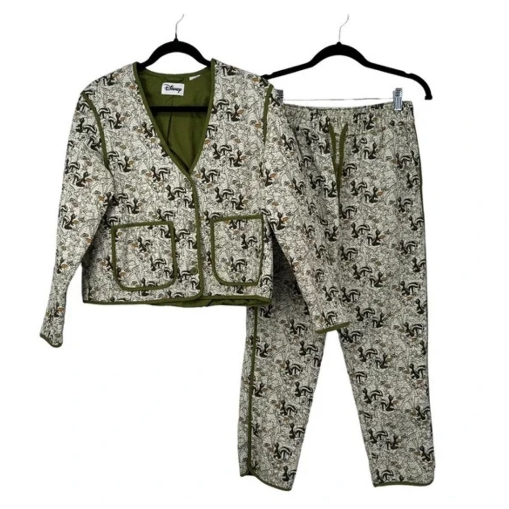Disney Cream and Olive Green Printed Jacket & Pants Set